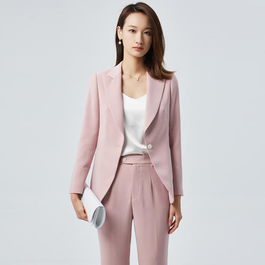 【上衣+裤子】罗蒙女士西服套装纯色气质收腰一粒扣西装喇叭裤两件套 商品图3