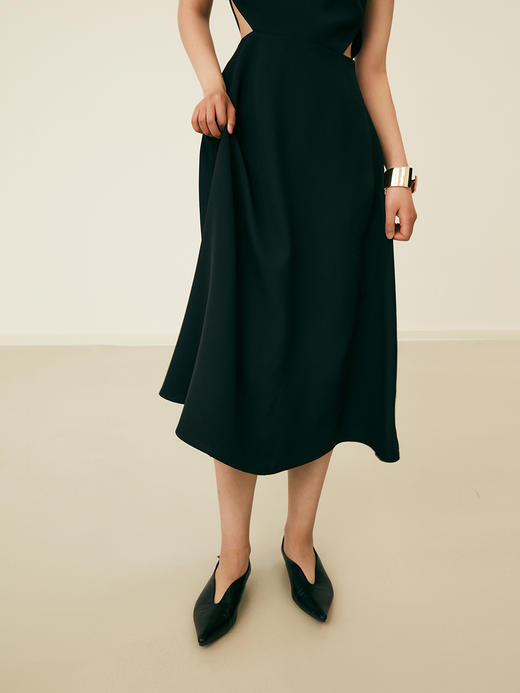 HeyDress法式复古黑色连衣裙女夏季收腰镂空设计感小黑裙大摆裙子 商品图4