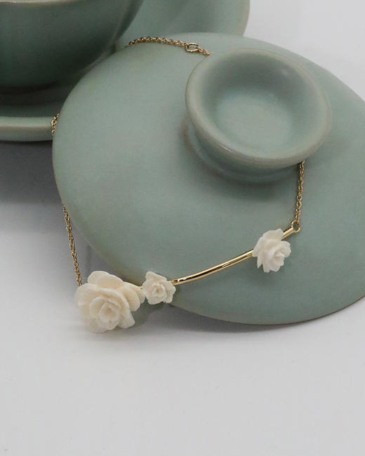 【月出】猛犸牙雕国粹·手工制作·芙蓉18K金手链yc 商品图3