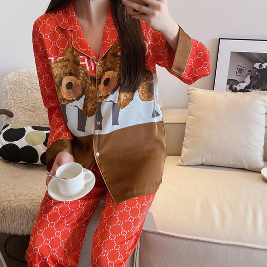 花洛HRLO潮牌熊熊家居服女2023新款夏季网红冰丝薄款卡通睡衣套装 商品图6