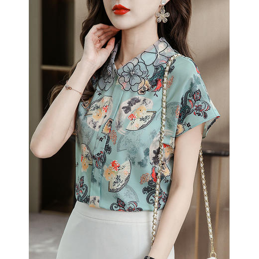 气质短袖雪纺衬衫韩版洋气小衫时尚印花衬衣  AHM-dtyx2062 商品图2