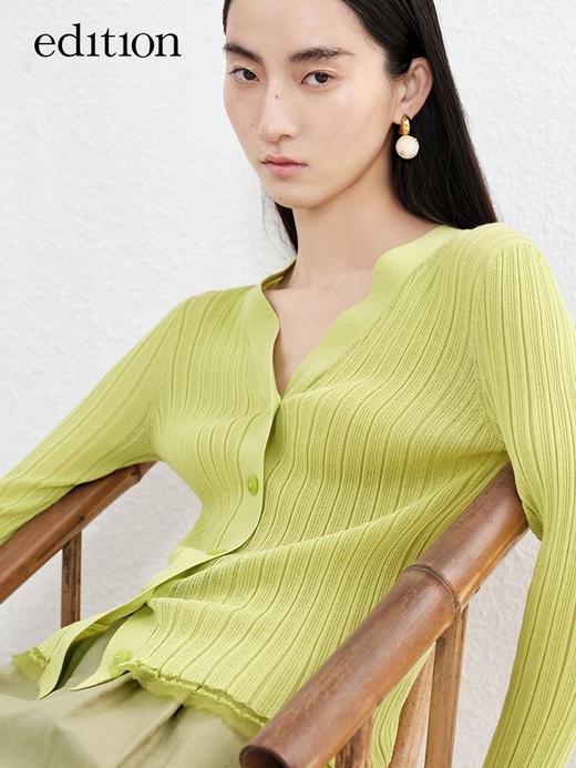 edition修身针织开衫女2022夏新款小众薄纱荷叶边轻薄款v领针织衫EBB2CAR002 商品图3