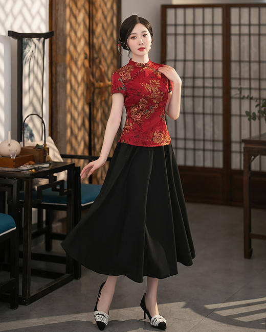 ZAYS-3303夏季中国风时尚改良上衣套装旗袍日常复古蚀骨旗袍 商品图1