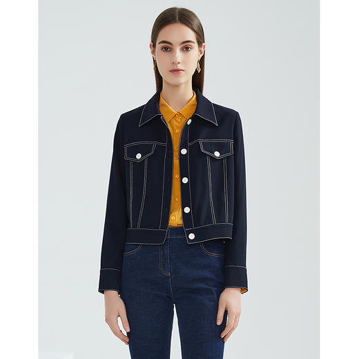 EITIE爱特爱春季新款洋气时尚简约撞色线条单排扣夹克短外套6303002 商品图1