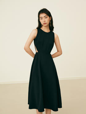 HeyDress法式复古黑色连衣裙女夏季收腰镂空设计感小黑裙大摆裙子