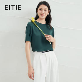 EITIE爱特爱夏季新款圆领纯色透气T恤宽松雪纺短袖6613304小上衣