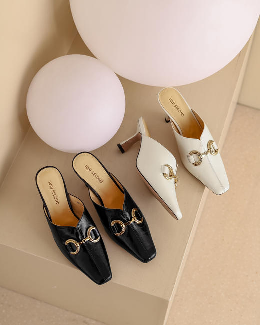 IUIU SECOND夏季时尚马衔扣穆勒拖中跟凉拖鞋 商品图4