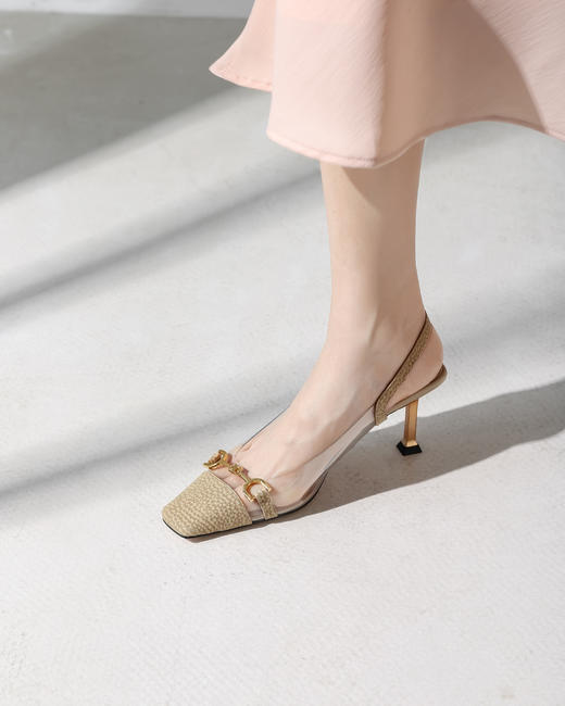 IUIU SECOND夏季个性马衔扣细跟方头空凉凉鞋 商品图2