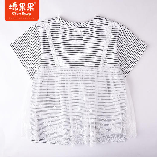 棉果果夏季女童纯棉网纱假两件短袖T恤小裙M222140222293 商品图7