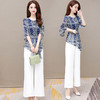 YWE JKA56修身气质优雅高档短袖印花雪纺衫阔腿裤套装 商品缩略图3