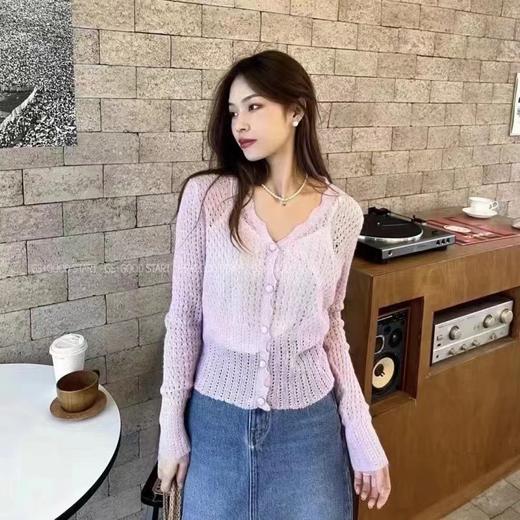 MTFZ-HH-158-541新款时尚气质修身显瘦V领长袖薄款针织开衫 商品图1