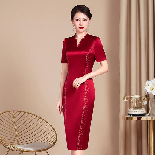 醋酸缎婚礼礼服2022年新款喜婆婆婚宴装复古改良旗袍连衣裙WXG-2299026 商品图3