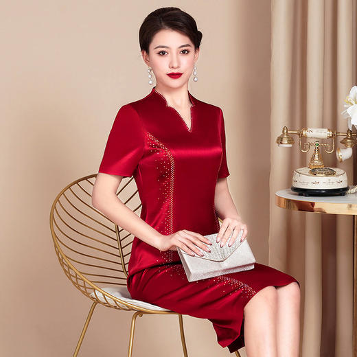 醋酸缎婚礼礼服2022年新款喜婆婆婚宴装复古改良旗袍连衣裙WXG-2299026 商品图1