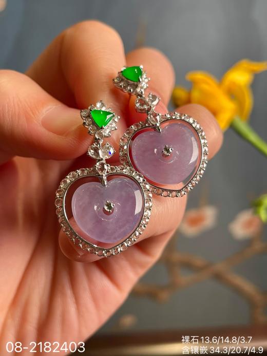 08-2182403，玻璃粉紫心形耳坠，52999 商品图1