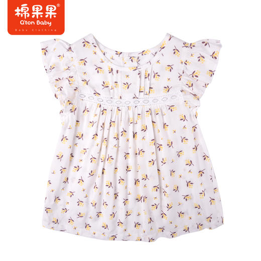 棉果果夏季女童娃娃衫飞袖T恤满印小碎花甜美可爱上衣M222140322295 商品图0