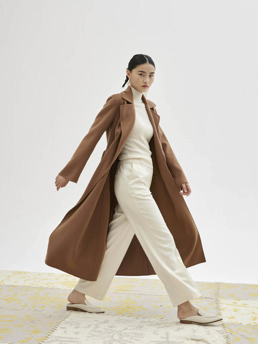 双面穿水波纹羊绒呢女长大衣SJF94W622W 商品图1