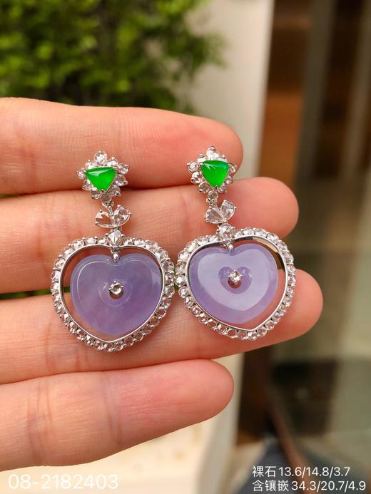 08-2182403，玻璃粉紫心形耳坠，52999 商品图3