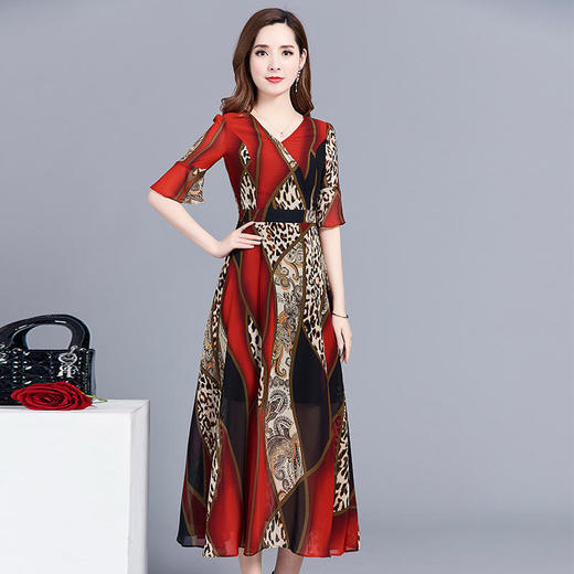 YWE YY932印花中长款连衣裙韩版修身气质优雅大码a字裙 商品图5