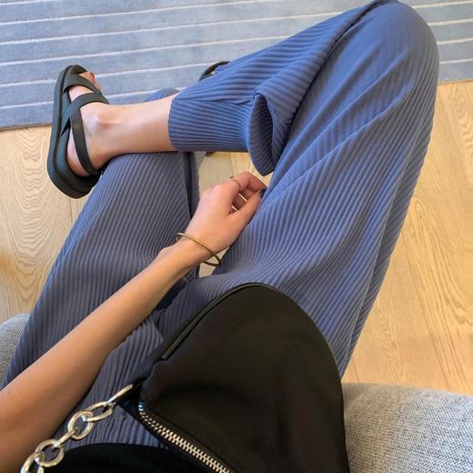 「清凉一夏！四色可选」夏季薄款雪纺阔腿裤 蓝色九分裤纯色瑜伽宽松裤子 商品图1