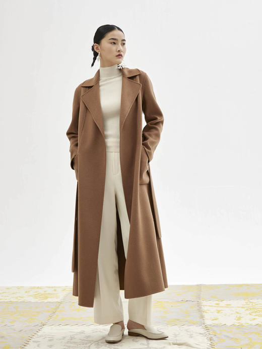 双面穿水波纹羊绒呢女长大衣SJF94W622W 商品图2