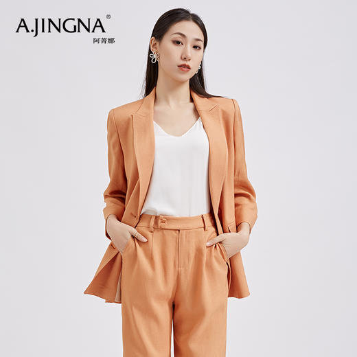 【商场同款】阿菁娜春夏新品醋酸纤维麻感西服时尚亮橘黄女士西装A27C108001 商品图2