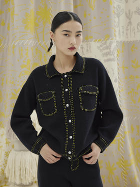 手工装饰线羊绒女夹克外套SJF93W378A