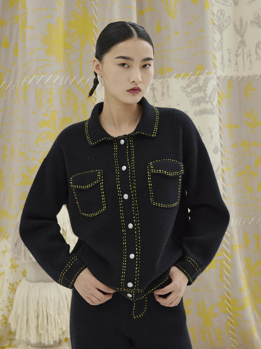 手工装饰线羊绒女夹克外套SJF93W378A 商品图0