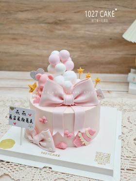 1027CAKE | 翻糖 蝴蝶结 小熊 粉嫩主题