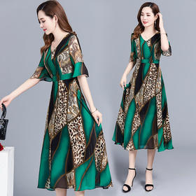 YWE YY932印花中长款连衣裙韩版修身气质优雅大码a字裙