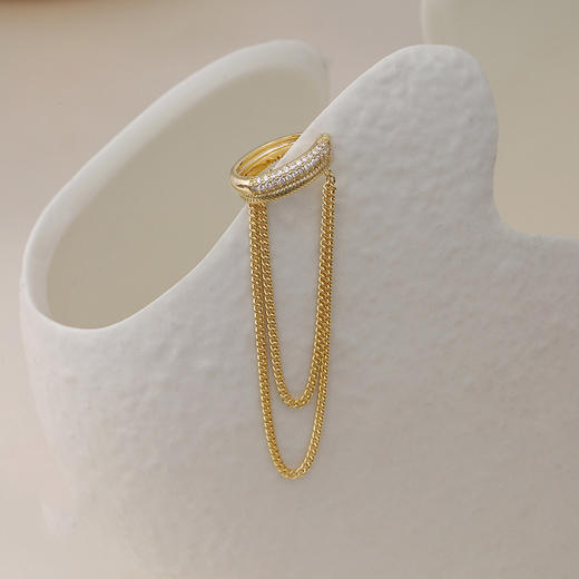 Oflye潮流饰品 流苏耳夹无耳洞女显瘦轻奢满钻耳环小众设计感个性单只耳饰 商品图3