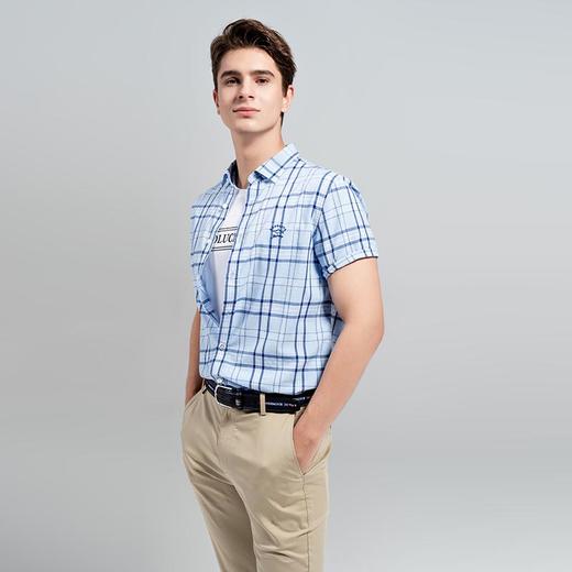 GOOD LUCK/德鲨亚麻混纺干爽舒适清新大格纹休闲短袖衬衫LY11419-837 商品图3