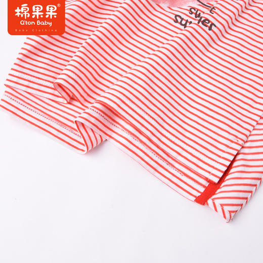 棉果果夏季女童纯棉莫代尔条纹短袖T恤M222140222253 商品图2
