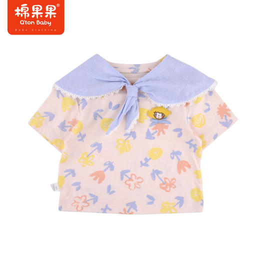 棉果果夏季女童纯棉披肩满印短袖T恤M222140222251 商品图1