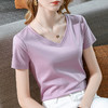 冰感丝光棉短袖t恤，气质v领纯棉体恤纯色高级感上衣SG-AL320118 商品缩略图0