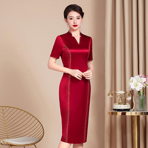醋酸缎婚礼礼服2022年新款喜婆婆婚宴装复古改良旗袍连衣裙WXG-2299026 商品图2