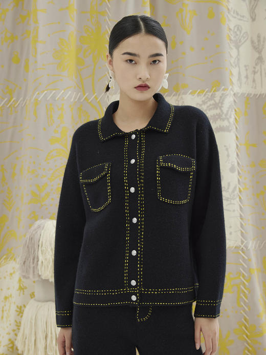 手工装饰线羊绒女夹克外套SJF93W378A 商品图1