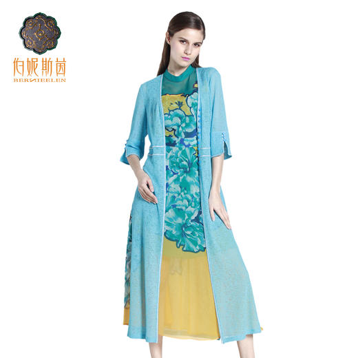 【伯妮斯茵】172D049--蓝色风衣--天青石金耳环--《太阳之子--印加》 商品图0