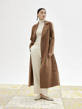 双面穿水波纹羊绒呢女长大衣SJF94W622W