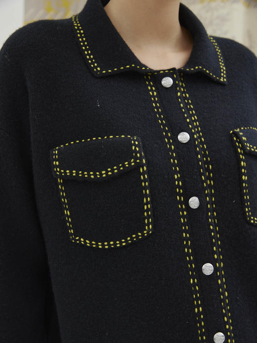 手工装饰线羊绒女夹克外套SJF93W378A 商品图2