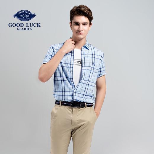 GOOD LUCK/德鲨亚麻混纺干爽舒适清新大格纹休闲短袖衬衫LY11419-837 商品图0
