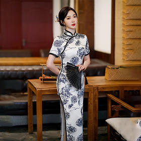 2022春夏改良长款宽边八扣旗袍日常复古修身老上海时尚旗袍  ZA5100