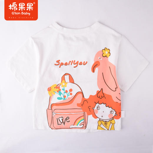 棉果果夏季女童纯棉落肩短袖T恤M222140222252 商品图7