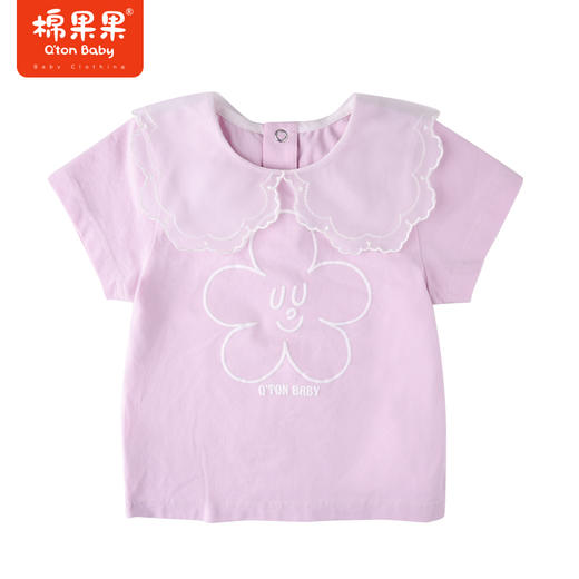 棉果果夏季女童纯棉花边翻领短袖T恤气质M222140222291 商品图1