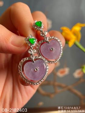 08-2182403，玻璃粉紫心形耳坠，52999