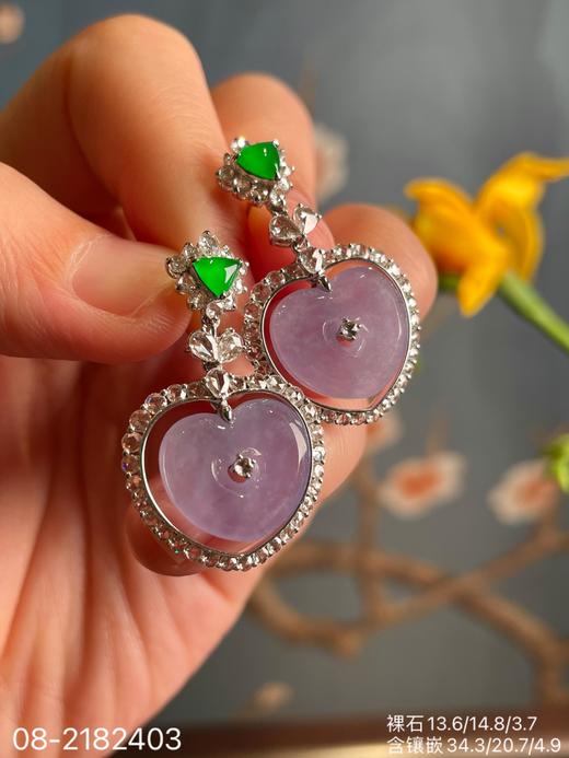 08-2182403，玻璃粉紫心形耳坠，52999 商品图0