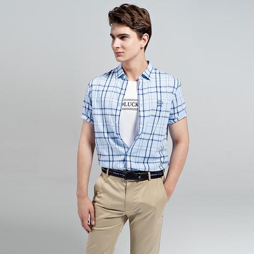 GOOD LUCK/德鲨亚麻混纺干爽舒适清新大格纹休闲短袖衬衫LY11419-837 商品图2