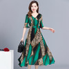 YWE YY932印花中长款连衣裙韩版修身气质优雅大码a字裙 商品缩略图1