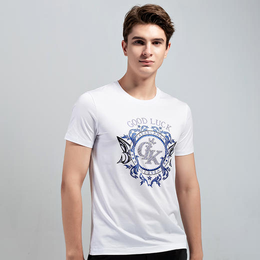 GOOD LUCK/德鲨质感精梳棉弹力舒适精致图案圆领短袖T恤FY13553 商品图2