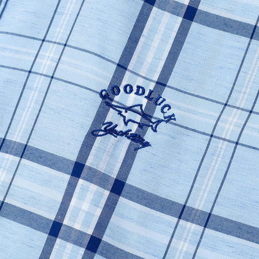 GOOD LUCK/德鲨亚麻混纺干爽舒适清新大格纹休闲短袖衬衫LY11419-837 商品图8