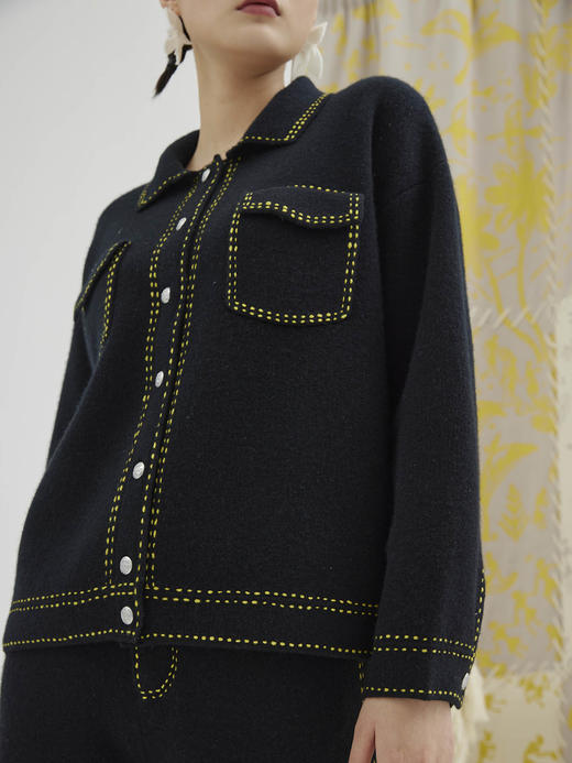 手工装饰线羊绒女夹克外套SJF93W378A 商品图3